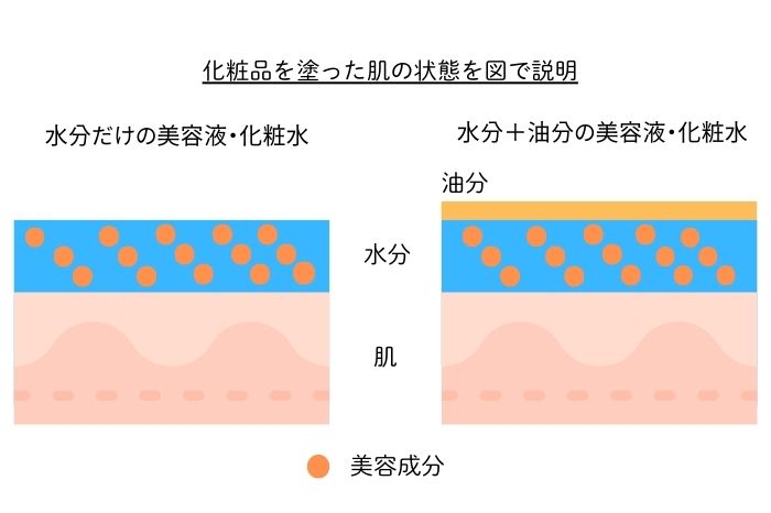 夏のスキンケア図解で解説します。
肌に化粧品を塗った図